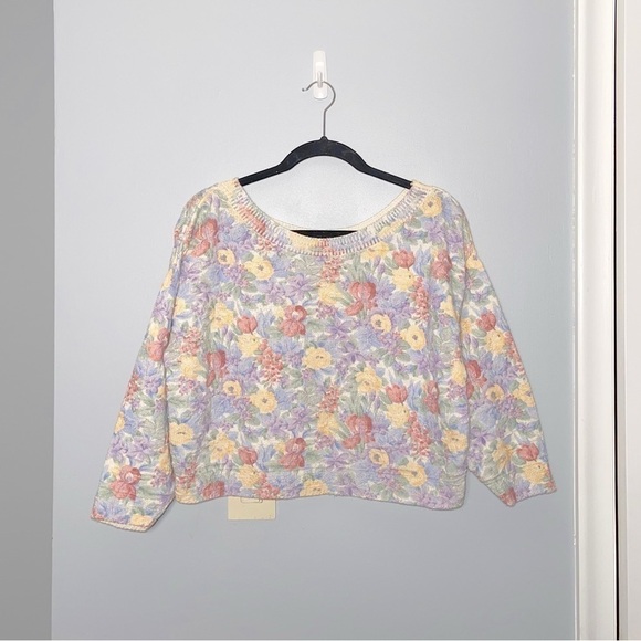 Womens Objects Dart Multicolored Flower Patch Knit Sweater Crop - Picture 1 of 4